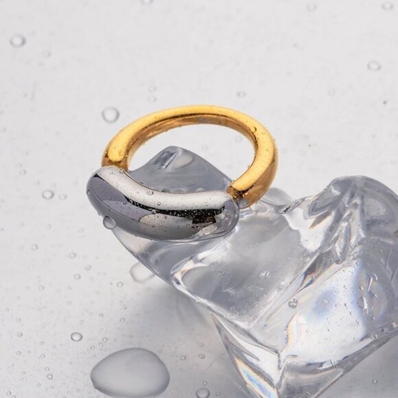 NWT 18K Gold Plated Minimalist Chunky Statement Ring Sz. 6 Avant Garde Two-Tone - Picture 6 of 13